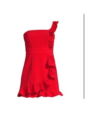 Likely Red One-Shoulder Ruffle Romper